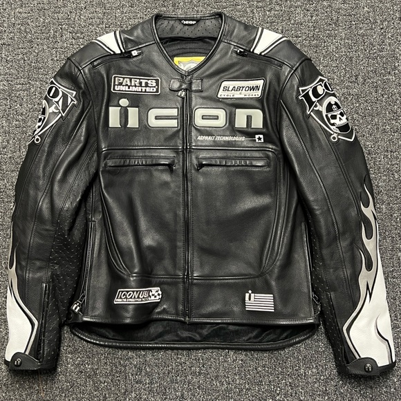ICON Other - ICON Rare "Crest" Black/White Leather Motorcycle Jacket w/Full Padding Large
